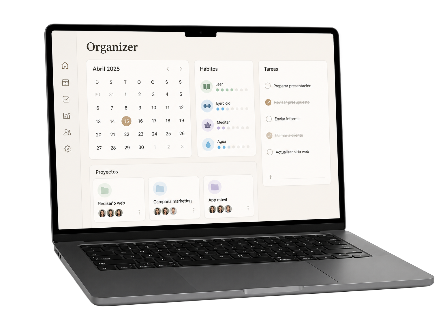 Organizer dashboard on laptop
